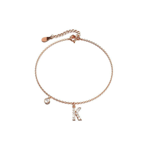 Solid 925 Sterling Silver Initial Crystal Personalised Alphabet Letter Bracelet Rose Gold Filled
